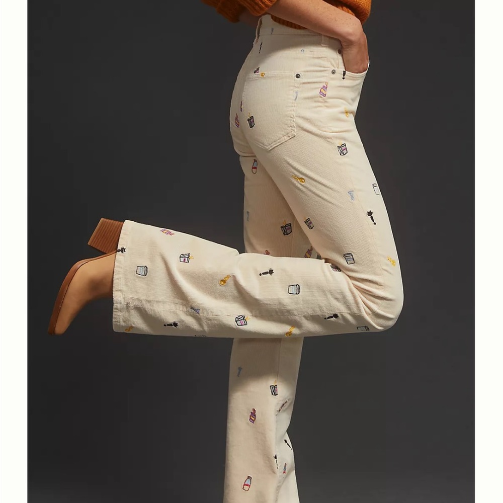 Anthropologie Pilcro The Icon Flare Embroidered Corduroy Pants